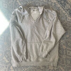 Aerie Gray V-Neck Hoodie Sweater